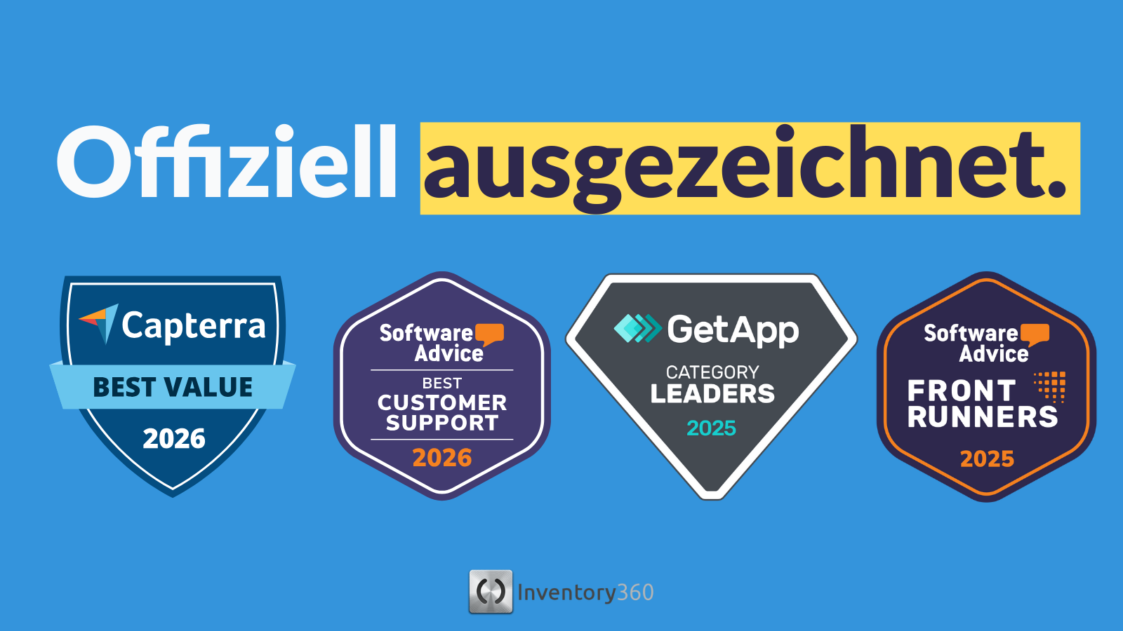 Inventory360 ist die beste Inventarverwaltung 2026 - mehrfach ausgezeichnet von Capterra, GetApp und Software Advice