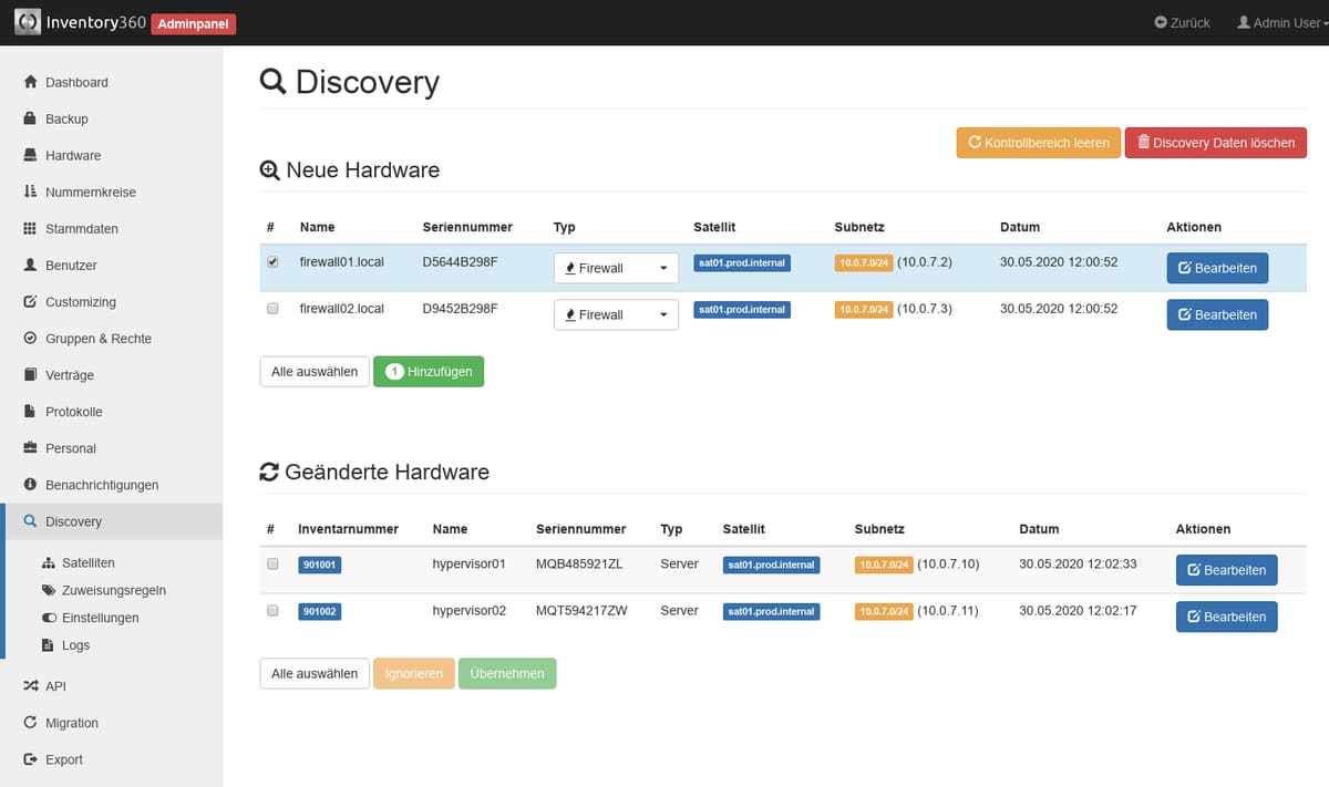 Abnahmeprozess zur vorherigen Kontrolle von Daten aus dem Netzwerkscan