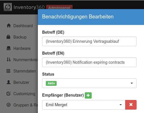 Benachrichtigungen in Inventory360