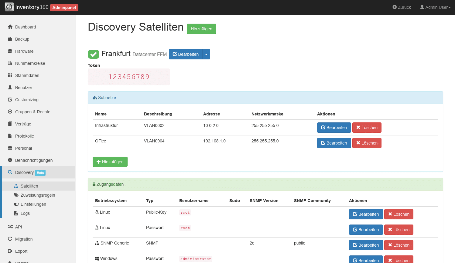 Einstellungen des Discovery Satelliten