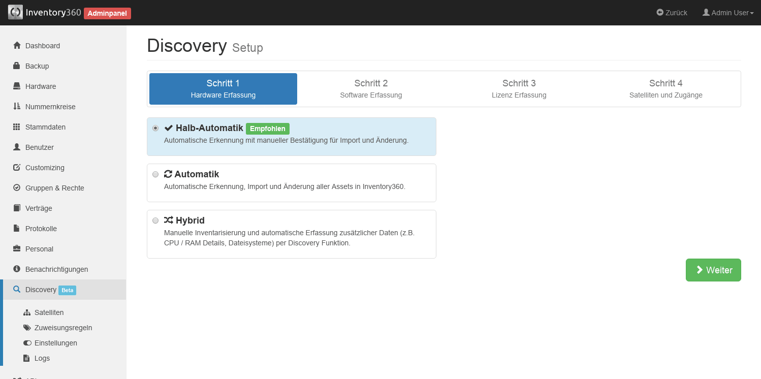 Einrichtungs-Setup für automatische Inventarisierung