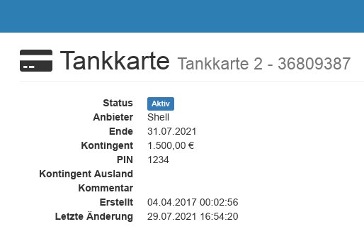 Laufzeit und Details einer Tankkarte