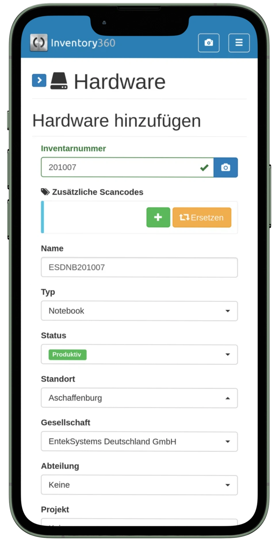 Gegenstand in Inventory360 inventarisieren