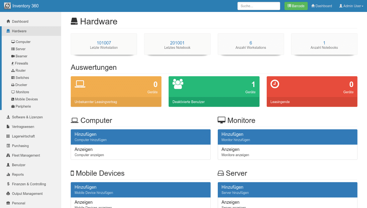 Hardware Dashboard von Inventory360