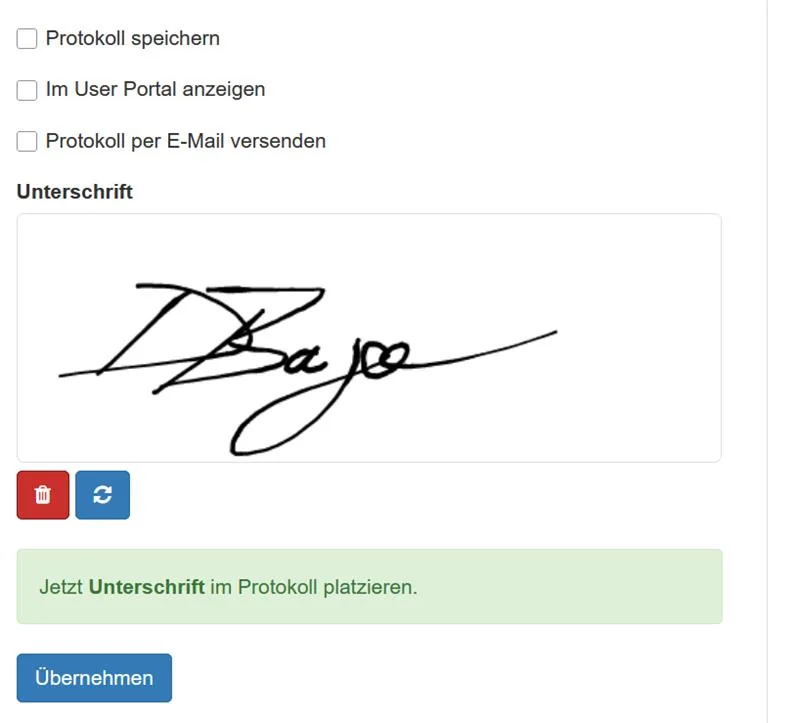 Unterschreiben von Protokollen über das Service Portal