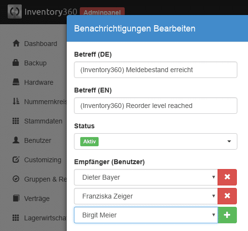 Benachrichtigung für Lagerbestände