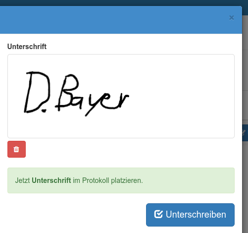Unterschreiben von Protokollen über das Service Portal
