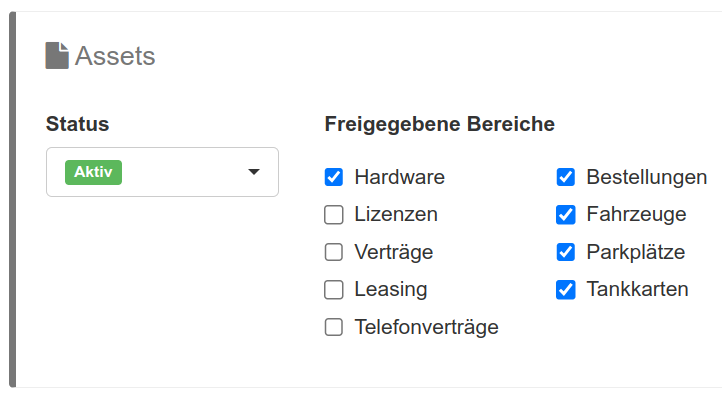 Einstellungsbereiche des Service Portals von Inventory360