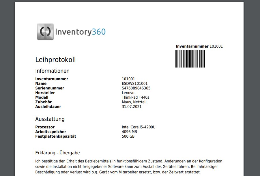Ausgabeprotokoll für Verleih
