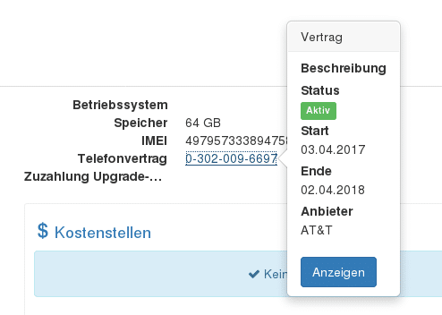 Telefonvertrag eines Smartphones