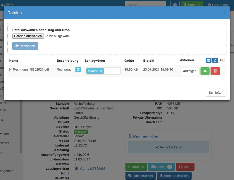 Dateiablage von Vertragsdokumenten